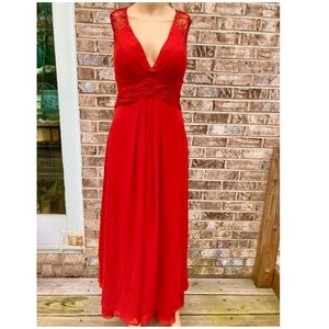 Fire Red Mori Lee Maxi Lace Formal Prom Dress